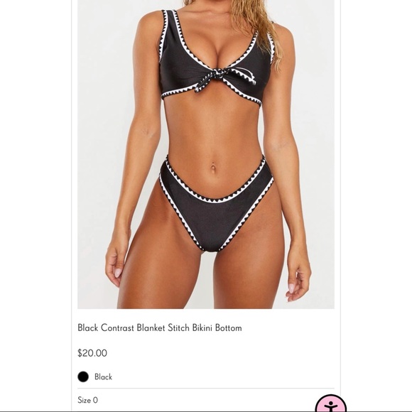 Brand new PrettyLittleThing black contrast stitch bikini top size 4 bottoms 0 - Picture 2 of 5